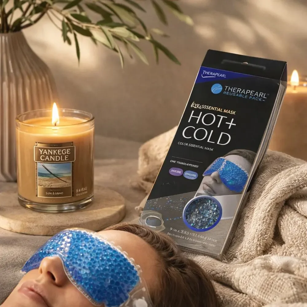 Luxury Set: Yankee Candle Sun & Sand and TheraPearl Hot/Cold Eye Mask
